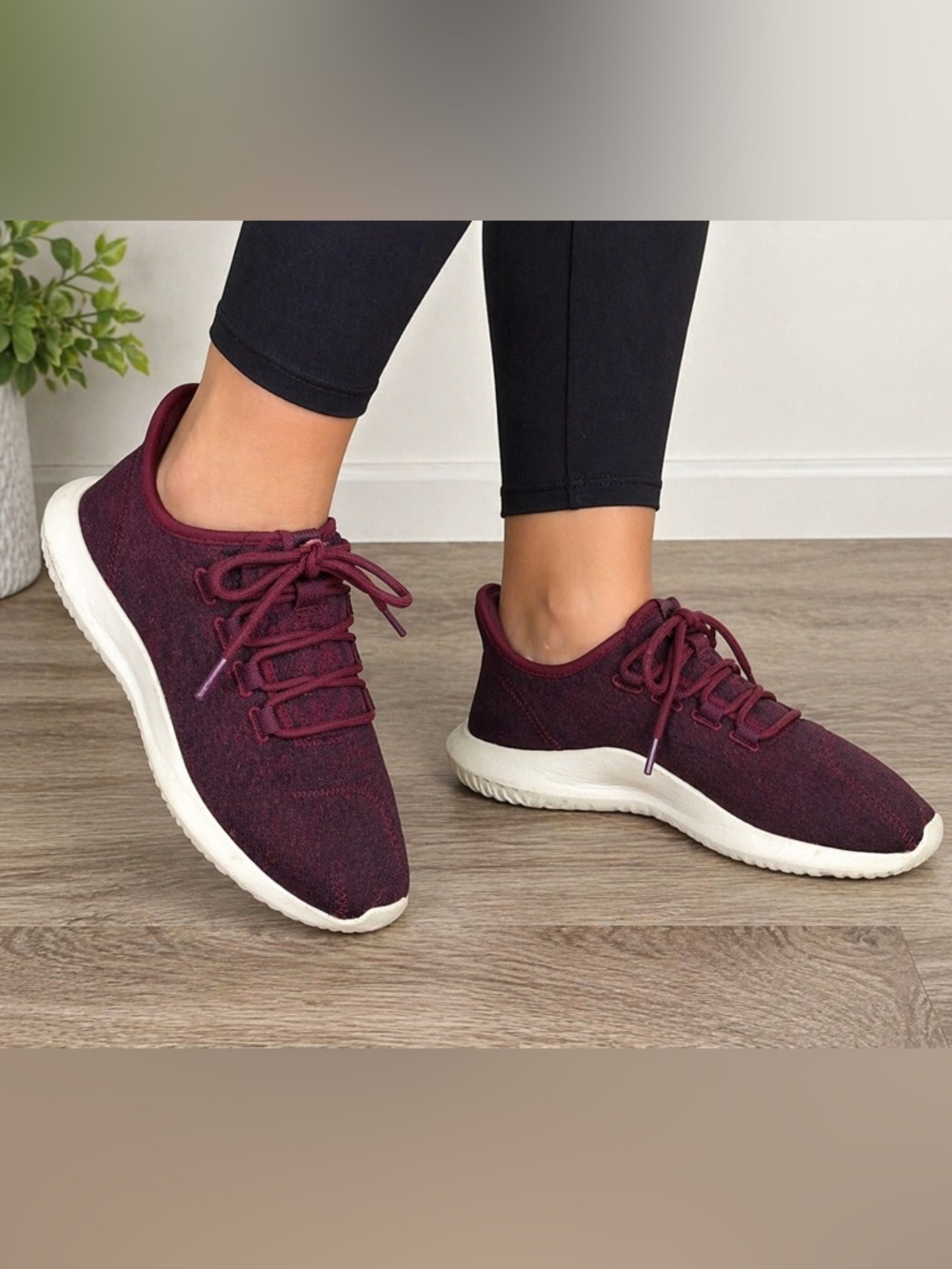 Adidas Tubular Shadow Burgundy Knit Sneakers Women’s 7.5 Casual Comfort
